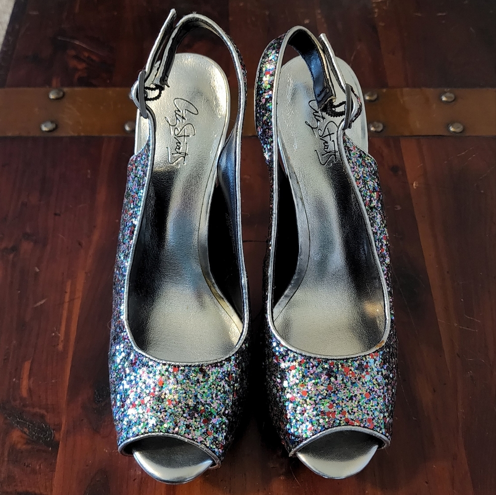 NEW Silver Slingback Glitter Heels